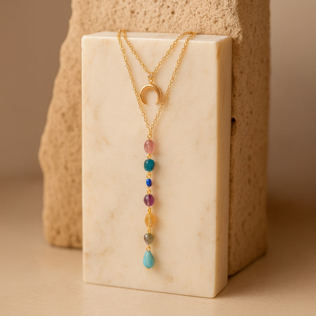 "Cascade of the 7 Chakras" Double Necklace
