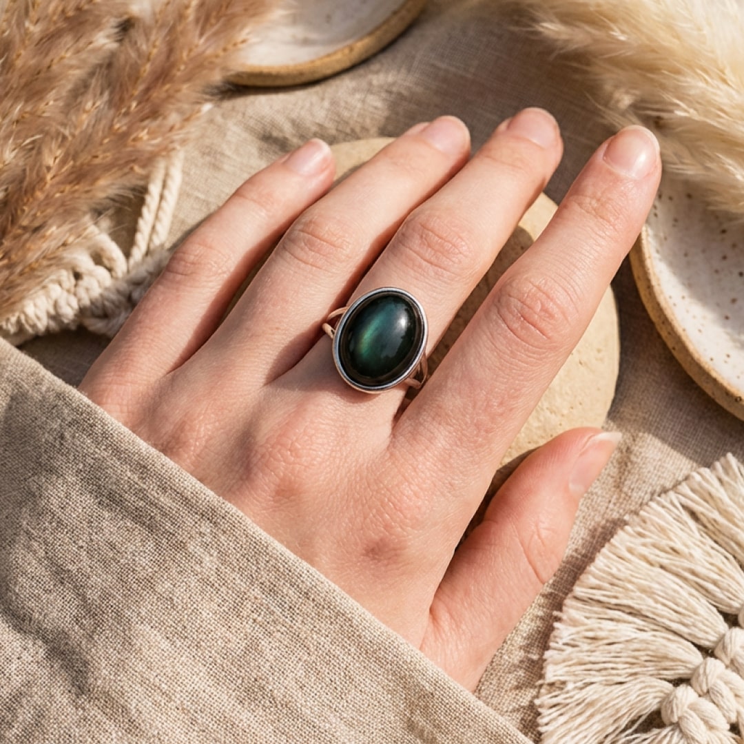 "Celestial Eye" Adjustable Ring in Obsidian