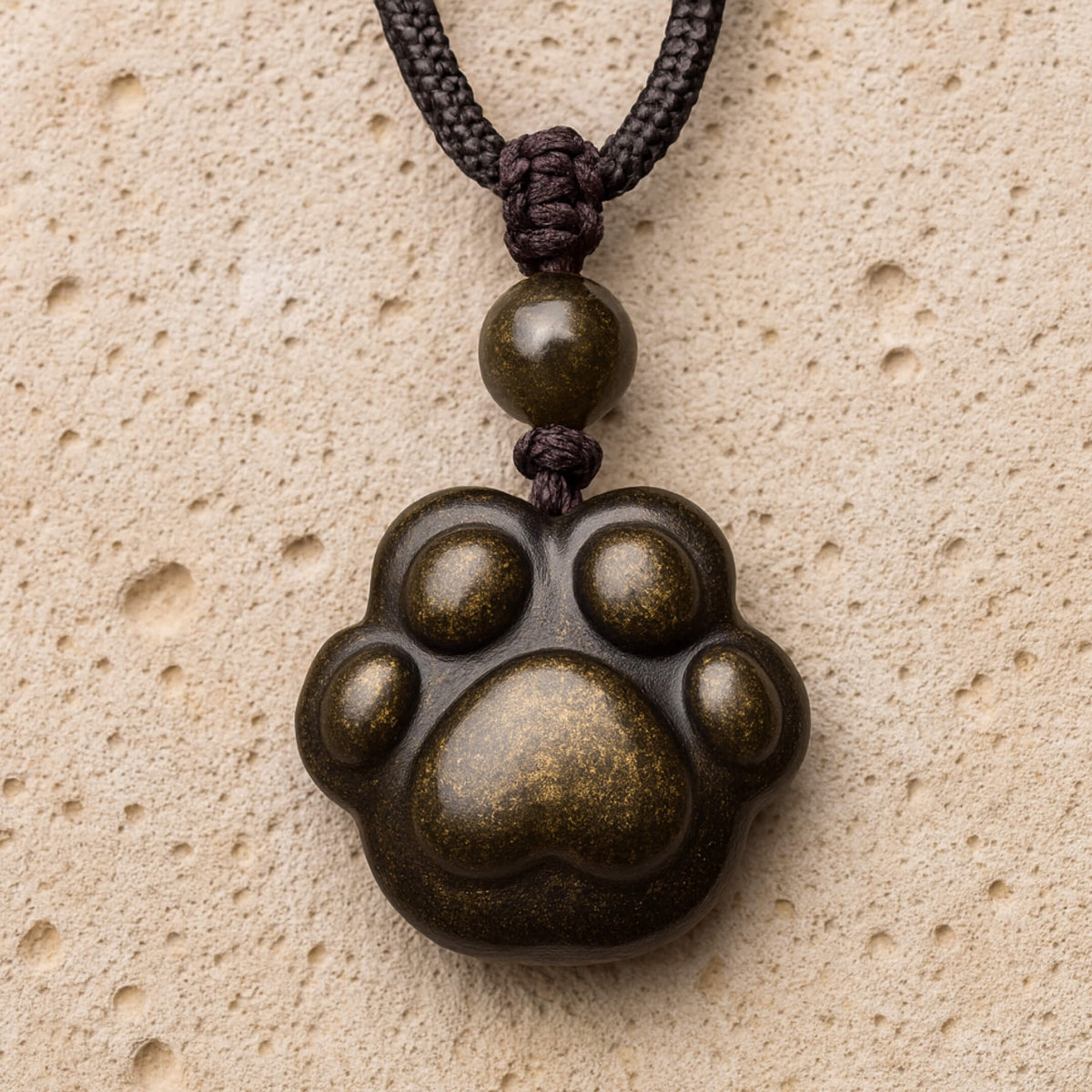 "Eternal Bond" Paw Pendant in Golden Obsidian