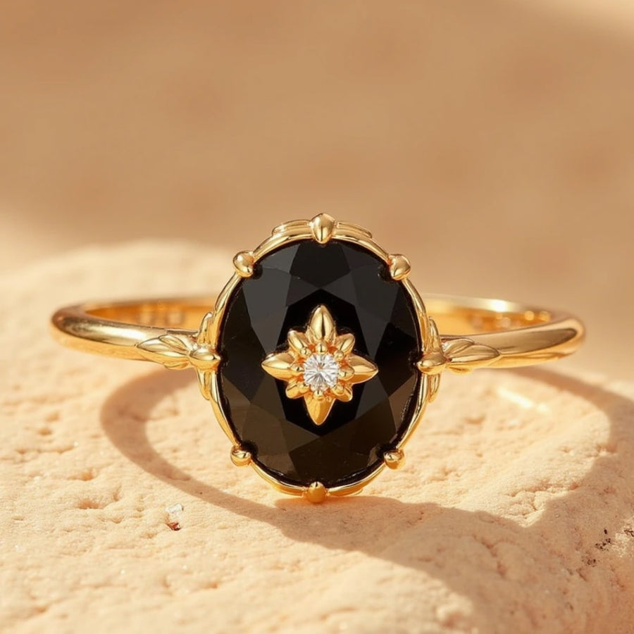"Nocturnal Charm" Adjustable Ring in Black Agate