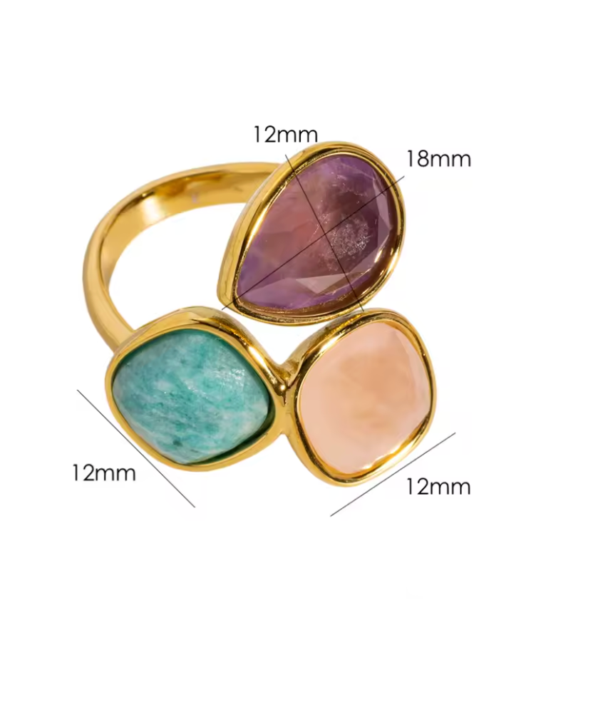"Kalyani" Ring in Amazonite, Rose Quartz & Amethyst