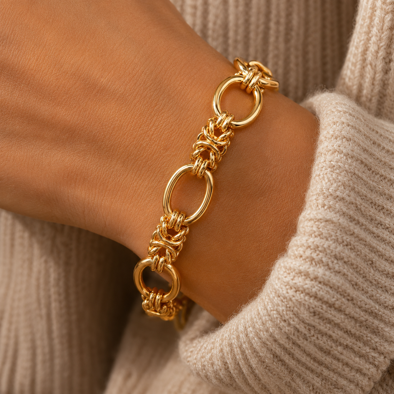 Oval and Woven Chain Bracelet