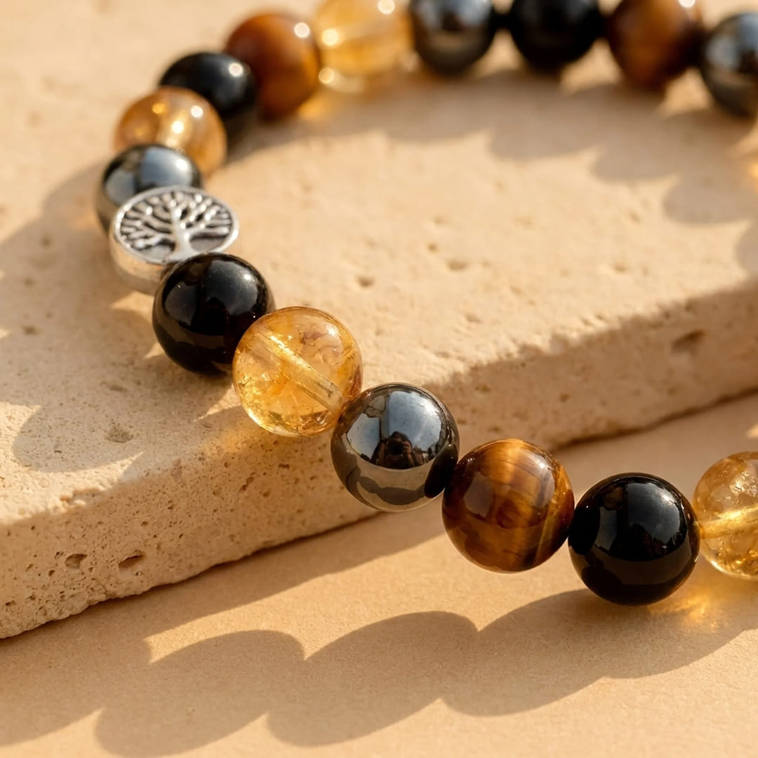 "Strength & Light" Bracelet in Tiger's Eye, Citrine, Hematite & Obsidian