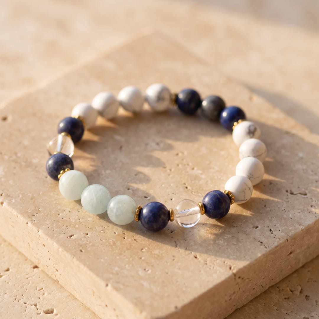 "Blue Serenity" Mala Necklace in Lapis Lazuli, Aquamarine & Howlite