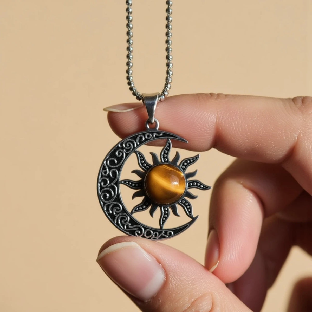 "Moon-Sun Cosmic Balance" Pendant in Tiger's Eye