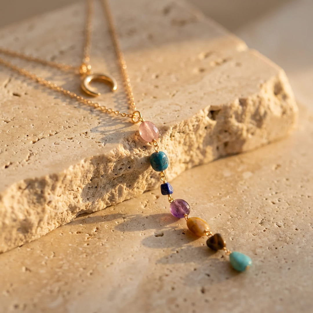 "Cascade of the 7 Chakras" Double Necklace