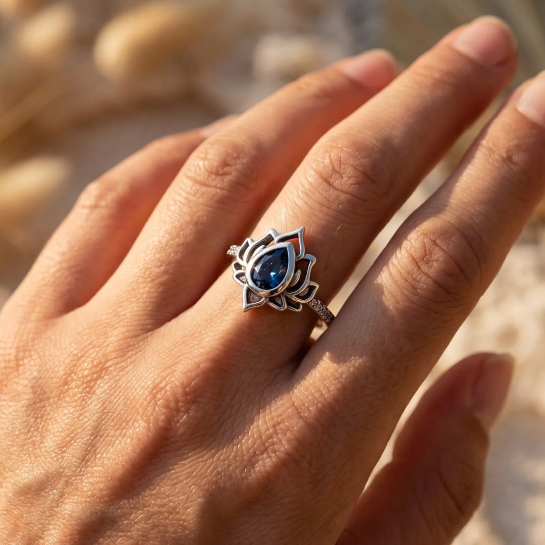 "Blue Lotus Flower" Adjustable Ring