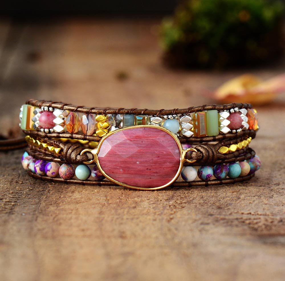 "Gentleness of the Heart" Wrap Bracelet in Rhodochrosite