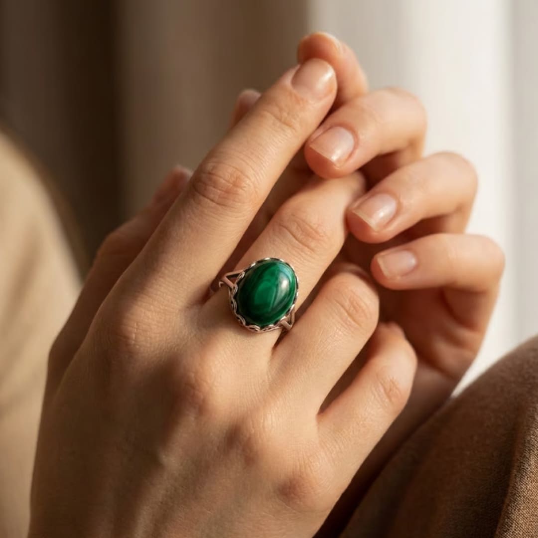 "Metamorphosis" Adjustable Ring in Malachite