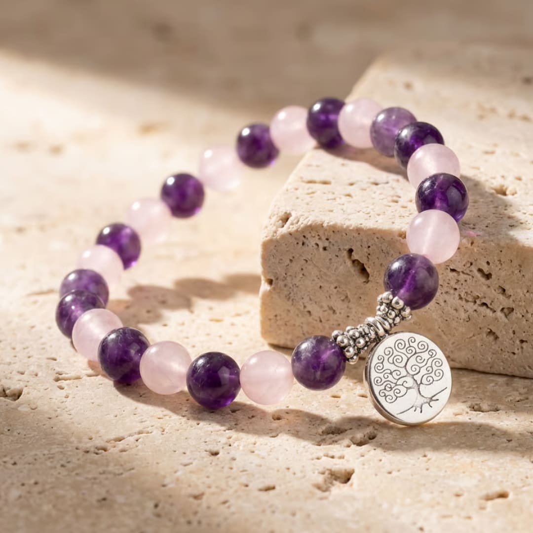"Love & Serenity" Bracelet in Amethyst & Rose Quartz