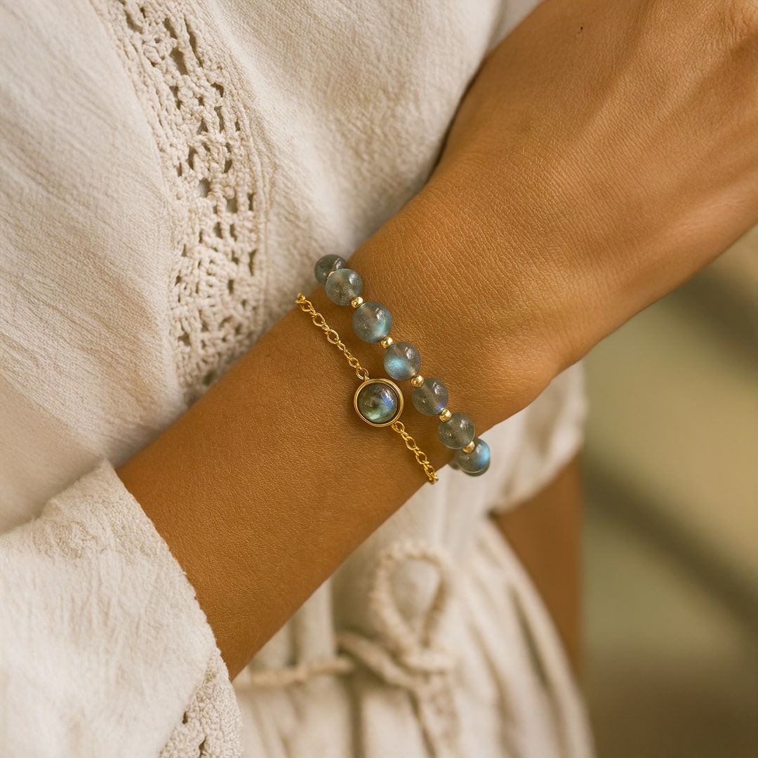 "Clarity & Protection" Bracelet Duo in Labradorite