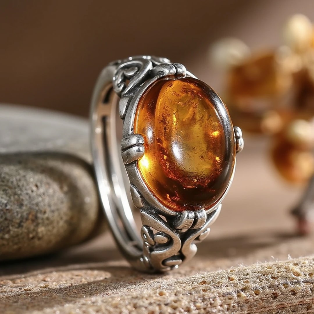 "Solar Radiance" Adjustable Ring in Amber
