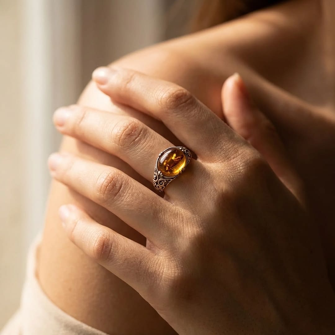 "Solar Radiance" Adjustable Ring in Amber