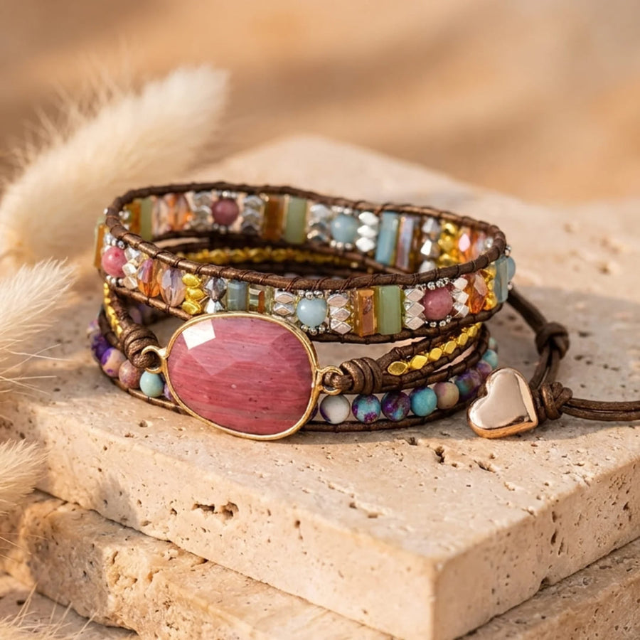 "Gentleness of the Heart" Wrap Bracelet in Rhodochrosite