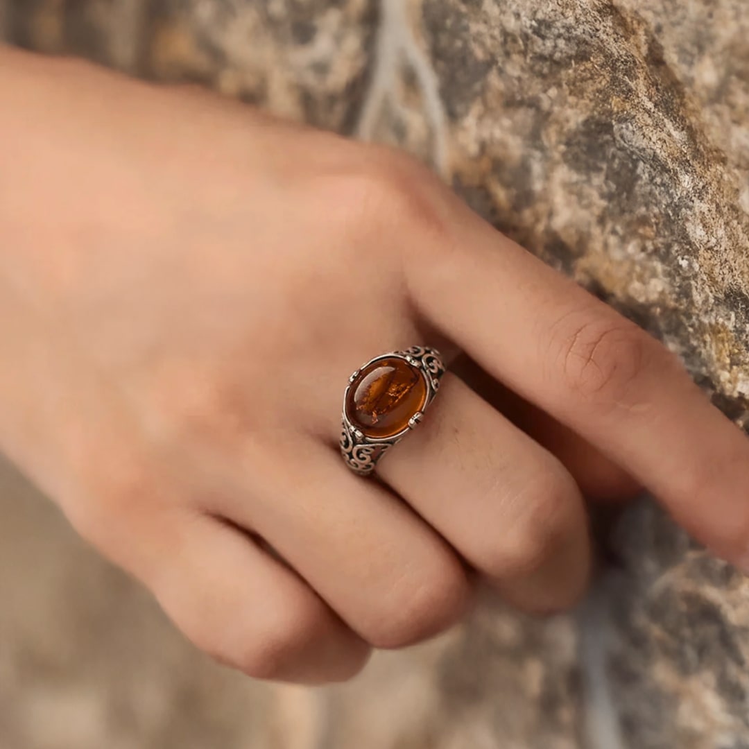 "Solar Radiance" Adjustable Ring in Amber