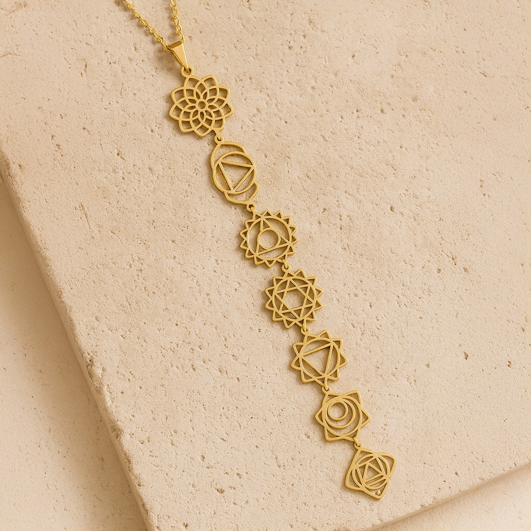 7 Chakras Necklace - 7 Engraved Symbols