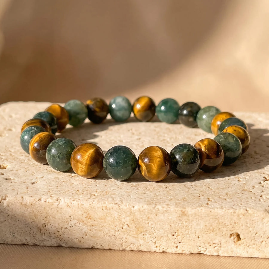 "Balance & Protection" Bracelet in Tiger's Eye & Moss Agate