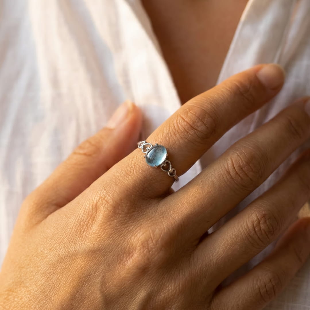 "Sea Crystal" Adjustable Ring in Aquamarine