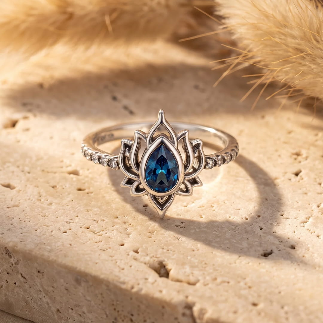 "Blue Lotus Flower" Adjustable Ring