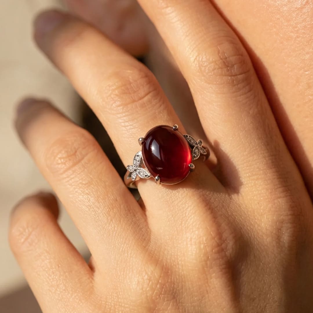 "Sovereign Passion" Adjustable Ring in Garnet
