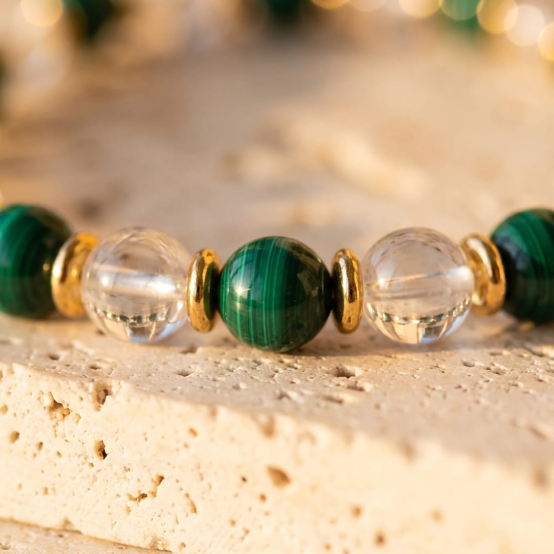 "New Beginning" Bracelet in Malachite & Rock Crystal