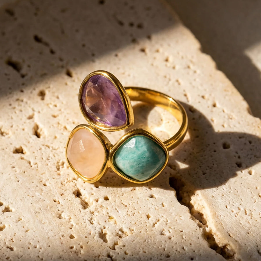 "Kalyani" Ring in Amazonite, Rose Quartz & Amethyst
