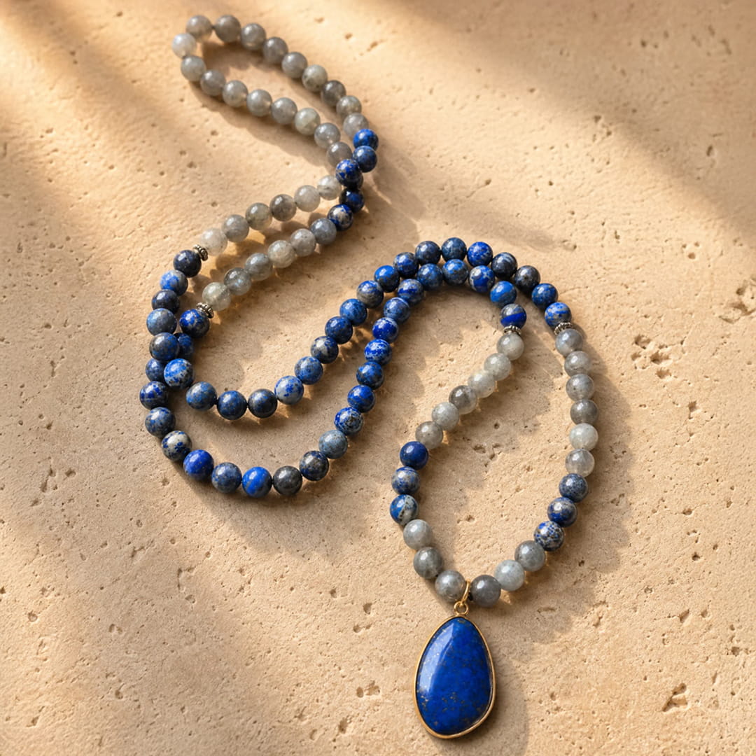 "Celestial Grounding" Mala Necklace in Lapis Lazuli & Labradorite