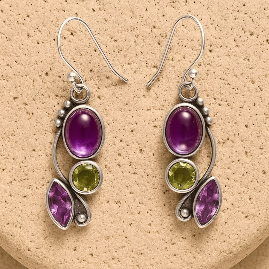 "Cascade of Serenity" Earrings in Amethyst & Peridot