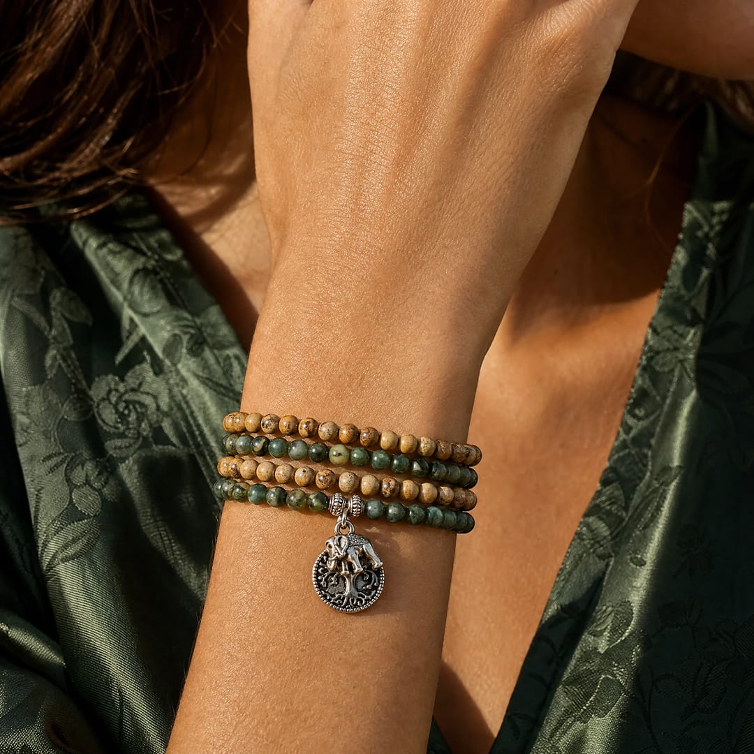 "Gaia" Mala Bracelet in Moss Agate & Picture Jasper