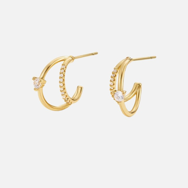 Layered Crystal Gold Hoop Earrings