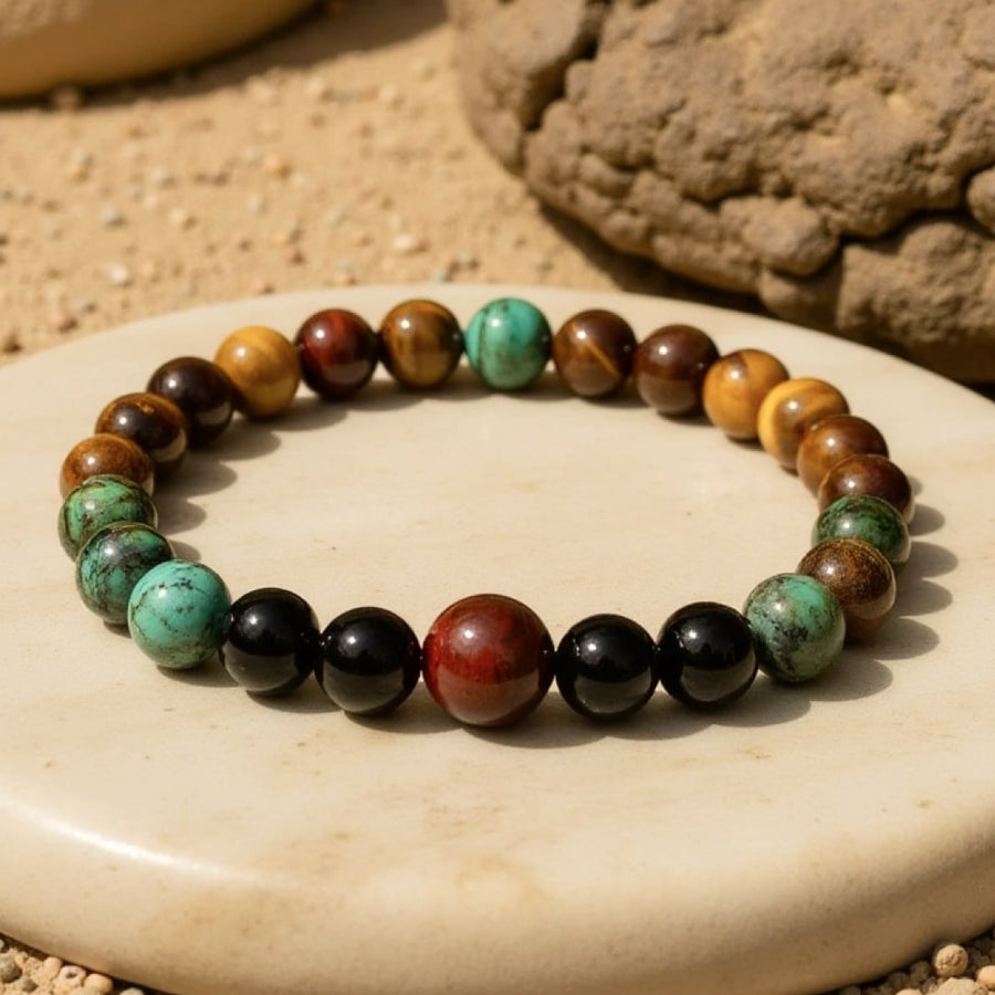 "Protective Energies" Bracelet in Tiger's Eye, Bull's Eye, African Turquoise & Onyx