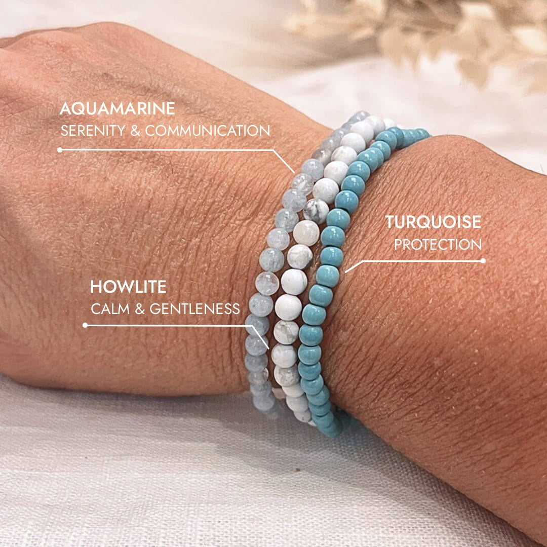 "Ocean of Gentleness" Set in Turquoise, Howlite & Aquamarine