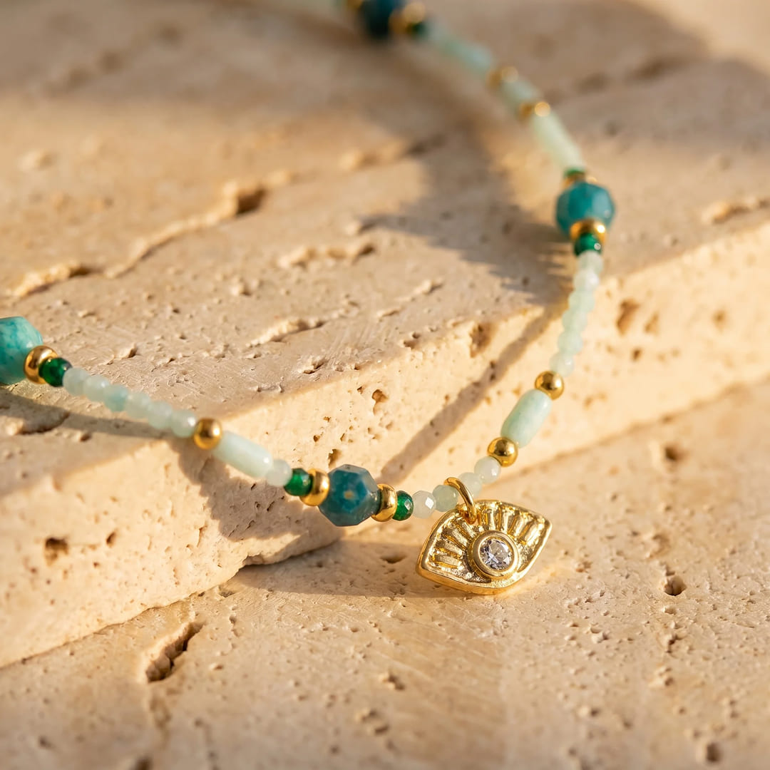 "Gaze of Serenity" Necklace in Amazonite & Apatite