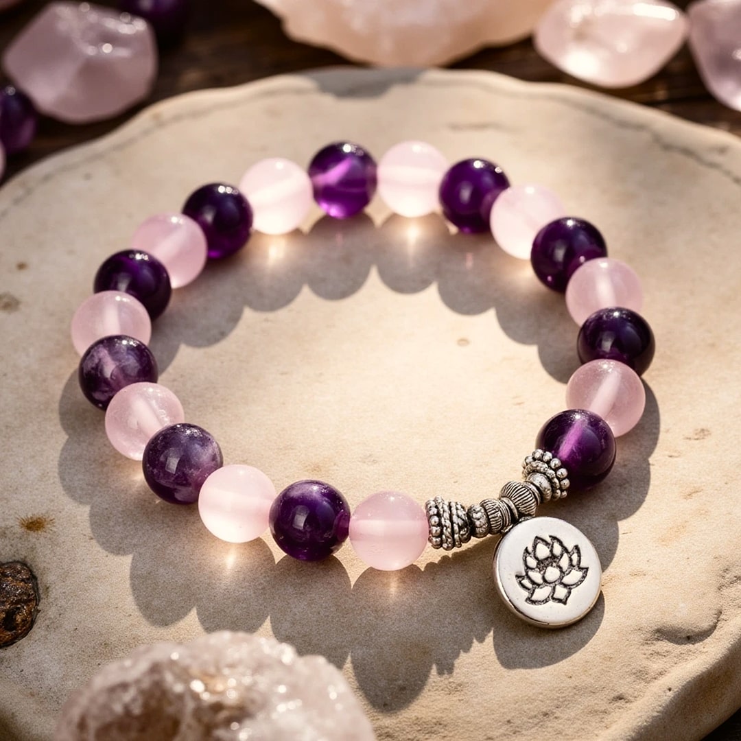 "Love & Serenity" Bracelet in Amethyst & Rose Quartz