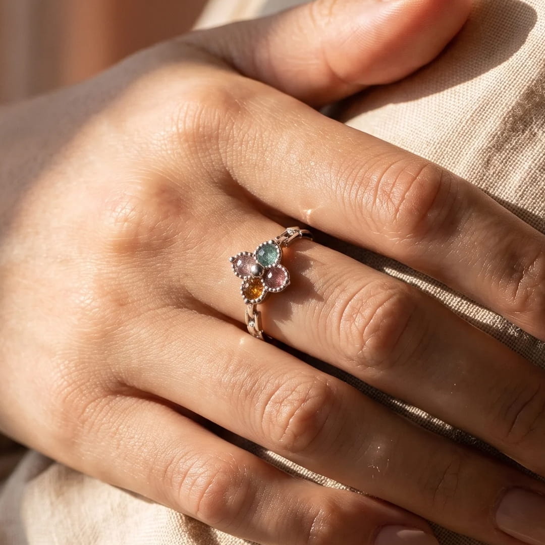 Clover Adjustable Ring in Multicolor Tourmaline