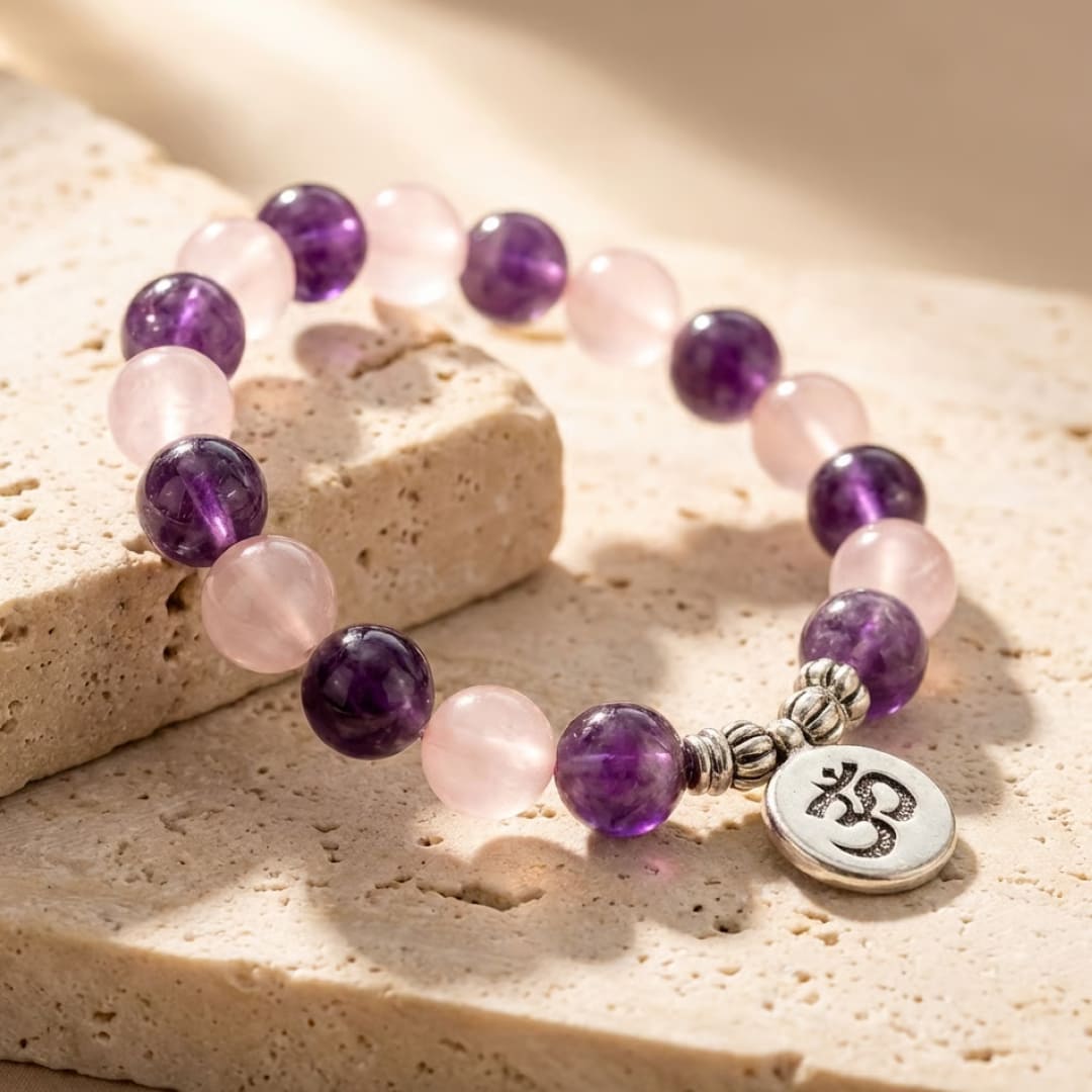 "Love & Serenity" Bracelet in Amethyst & Rose Quartz