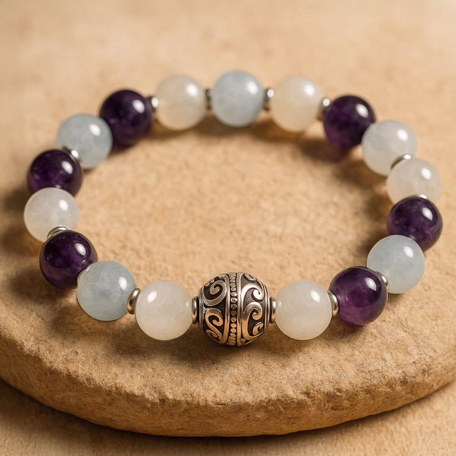 "Inner Balance" Premium Bracelet in Amethyst, Aquamarine & Moonstone