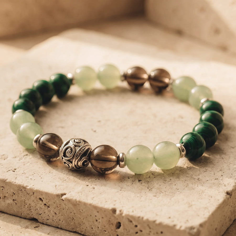 "Luck & Protection" Bracelet in Aventurine, Malachite & Smoky Quartz