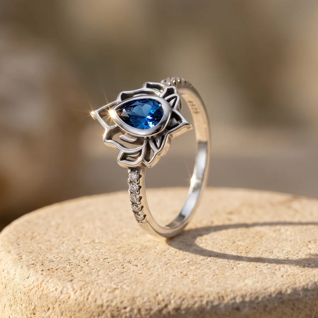 "Blue Lotus Flower" Adjustable Ring