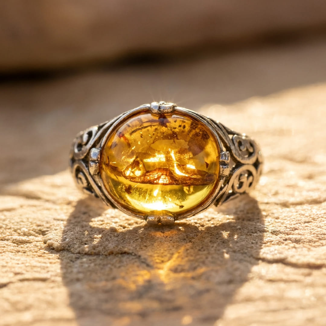 "Solar Radiance" Adjustable Ring in Amber