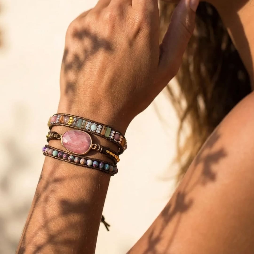 "Gentleness of the Heart" Wrap Bracelet in Rhodochrosite