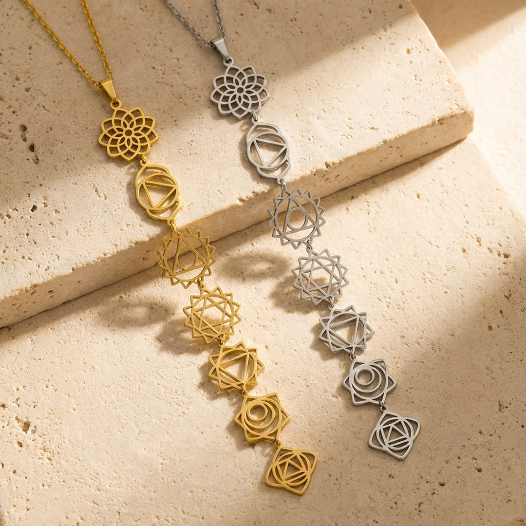 7 Chakras Necklace - 7 Engraved Symbols