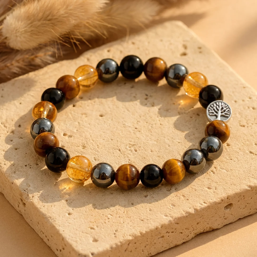 "Strength & Light" Bracelet in Tiger's Eye, Citrine, Hematite & Obsidian