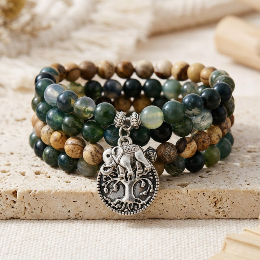 "Gaia" Mala Bracelet in Moss Agate & Picture Jasper