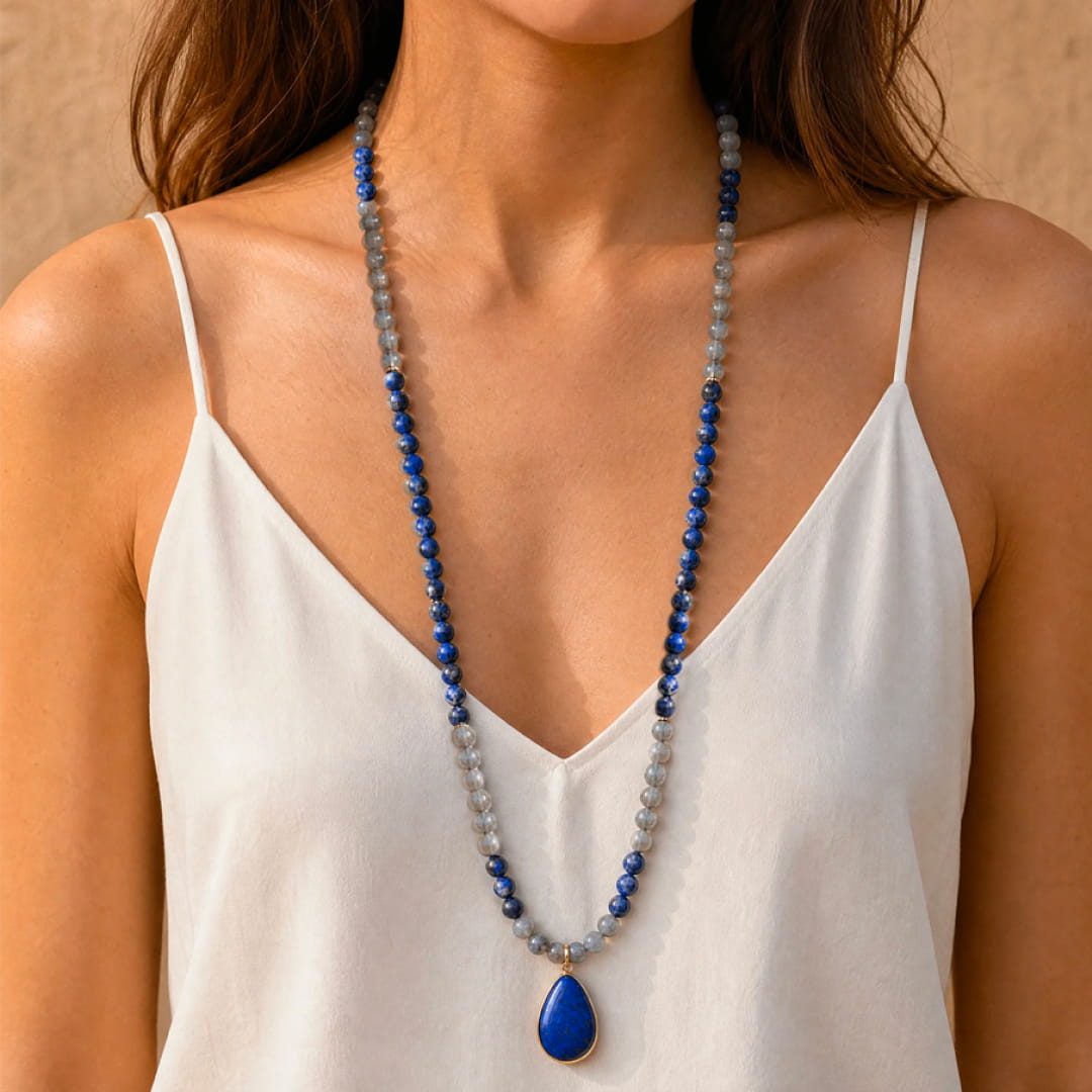 "Celestial Grounding" Mala Necklace in Lapis Lazuli & Labradorite