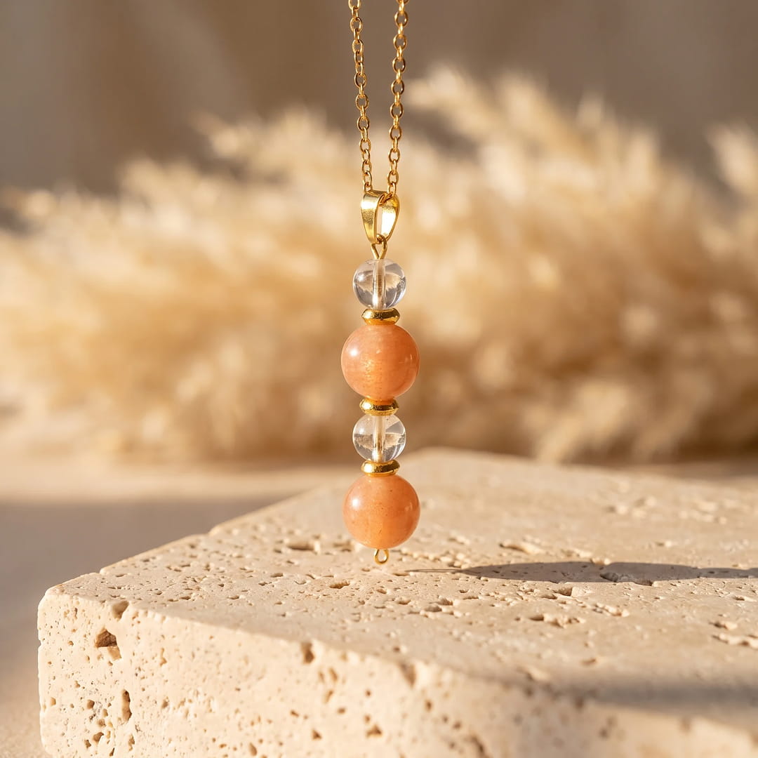 "Clear Dawn" Pendant in Sunstone & Rock Crystal