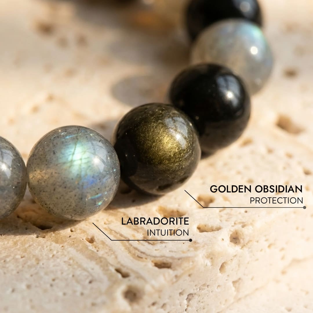"Refuge" Bracelet in Labradorite & Golden Obsidian