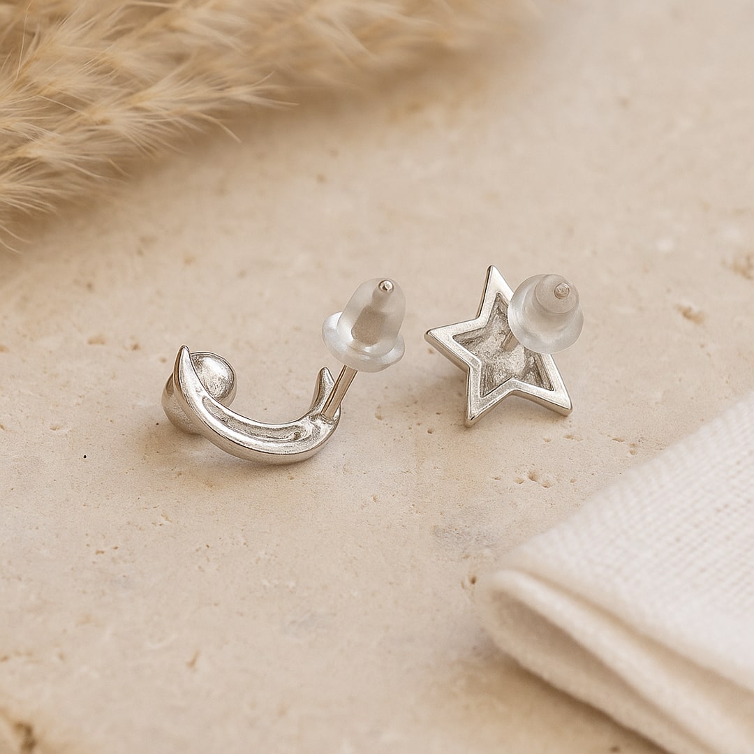 "Moon Star" Earrings in Labradorite & Silver-Tone Metal