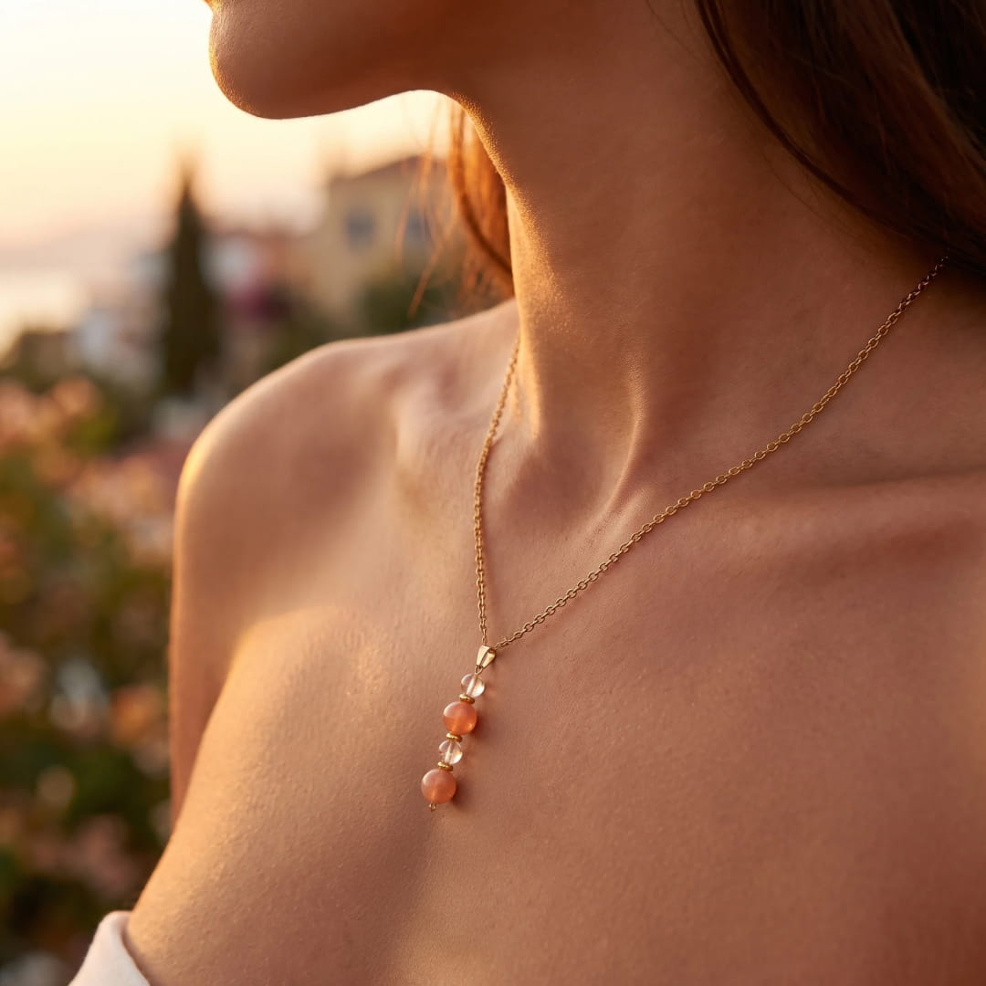 "Clear Dawn" Pendant in Sunstone & Rock Crystal