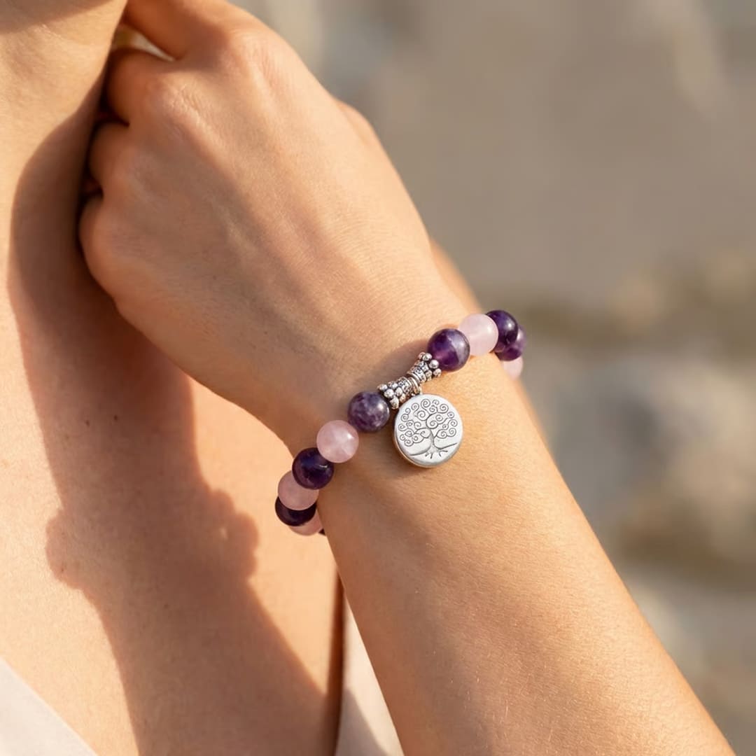 "Love & Serenity" Bracelet in Amethyst & Rose Quartz